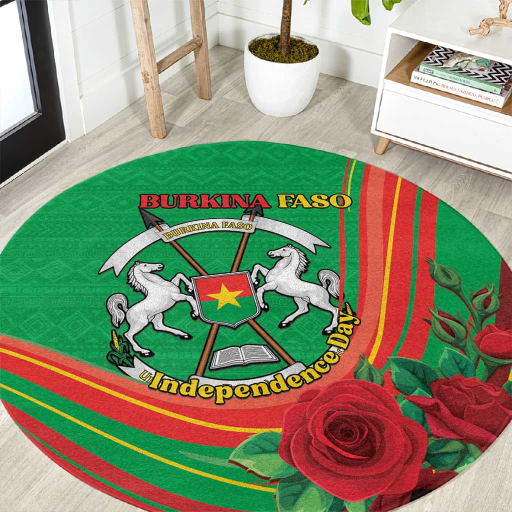 Burkina Faso Independence Day Round Carpet Coat Of Arms African Pattern