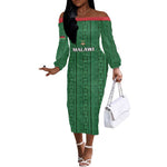 Custom Malawi Football Off The Shoulder Long Sleeve Dress Go Champions - Green - African Pride