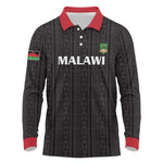 Custom Malawi Football Long Sleeve Polo Shirt Go Champions - Black - African Pride