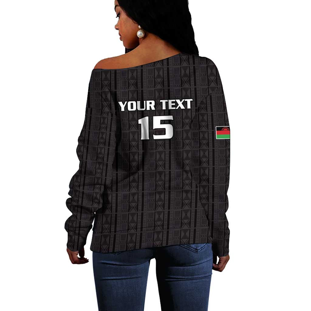 Custom Malawi Football Off Shoulder Sweater Go Champions - Black - African Pride