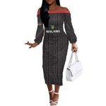 Custom Malawi Football Off The Shoulder Long Sleeve Dress Go Champions - Black - African Pride