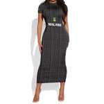 Custom Malawi Football Short Sleeve Bodycon Dress Go Champions - Black - African Pride