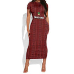 Custom Malawi Football Short Sleeve Bodycon Dress Go Champions - Red - African Pride