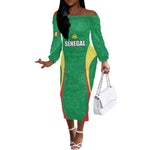 Afro Basketball Senegal Custom Off The Shoulder Long Sleeve Dress Go Champions Lions - African Pride