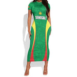Afro Basketball Senegal Custom Short Sleeve Bodycon Dress Go Champions Lions - African Pride