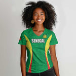 Afro Basketball Senegal Custom Women V-Neck T-Shirt Go Champions Lions - African Pride