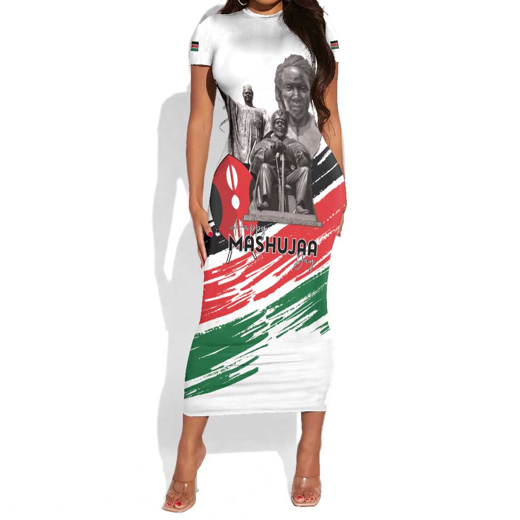 Happy Kenya Heroes Day Short Sleeve Bodycon Dress Kenyan Heroes - African Pride