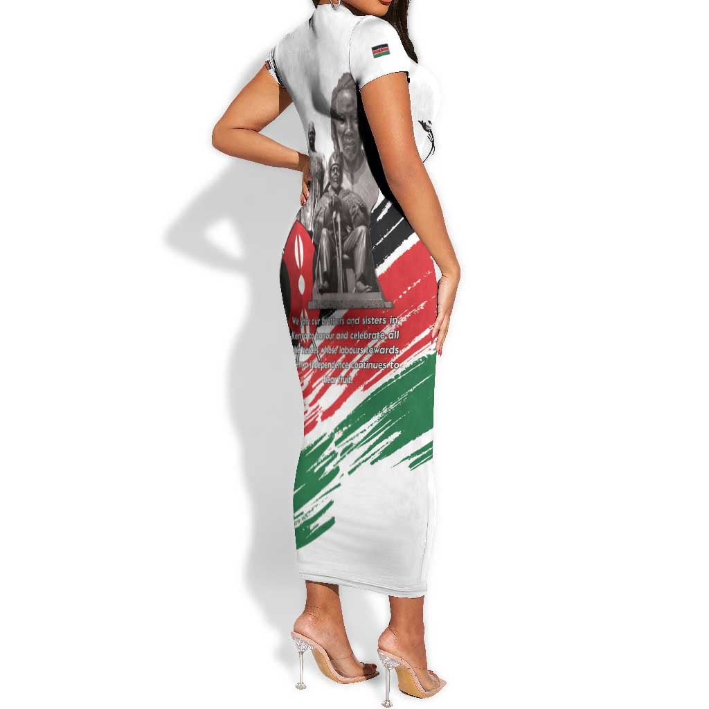 Happy Kenya Heroes Day Short Sleeve Bodycon Dress Kenyan Heroes - African Pride