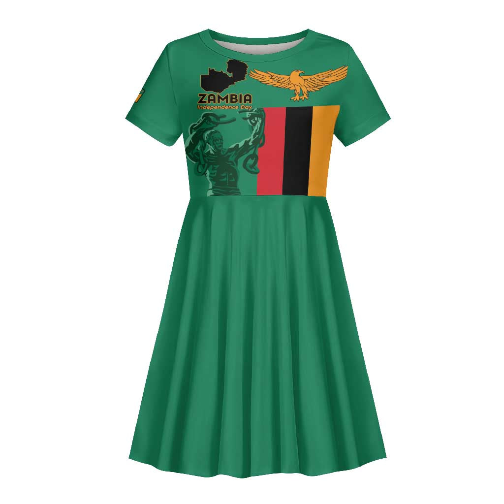 Zambia Independence Day Personalized Kid Short Sleeve Dress Statue of Freedom - African Pride