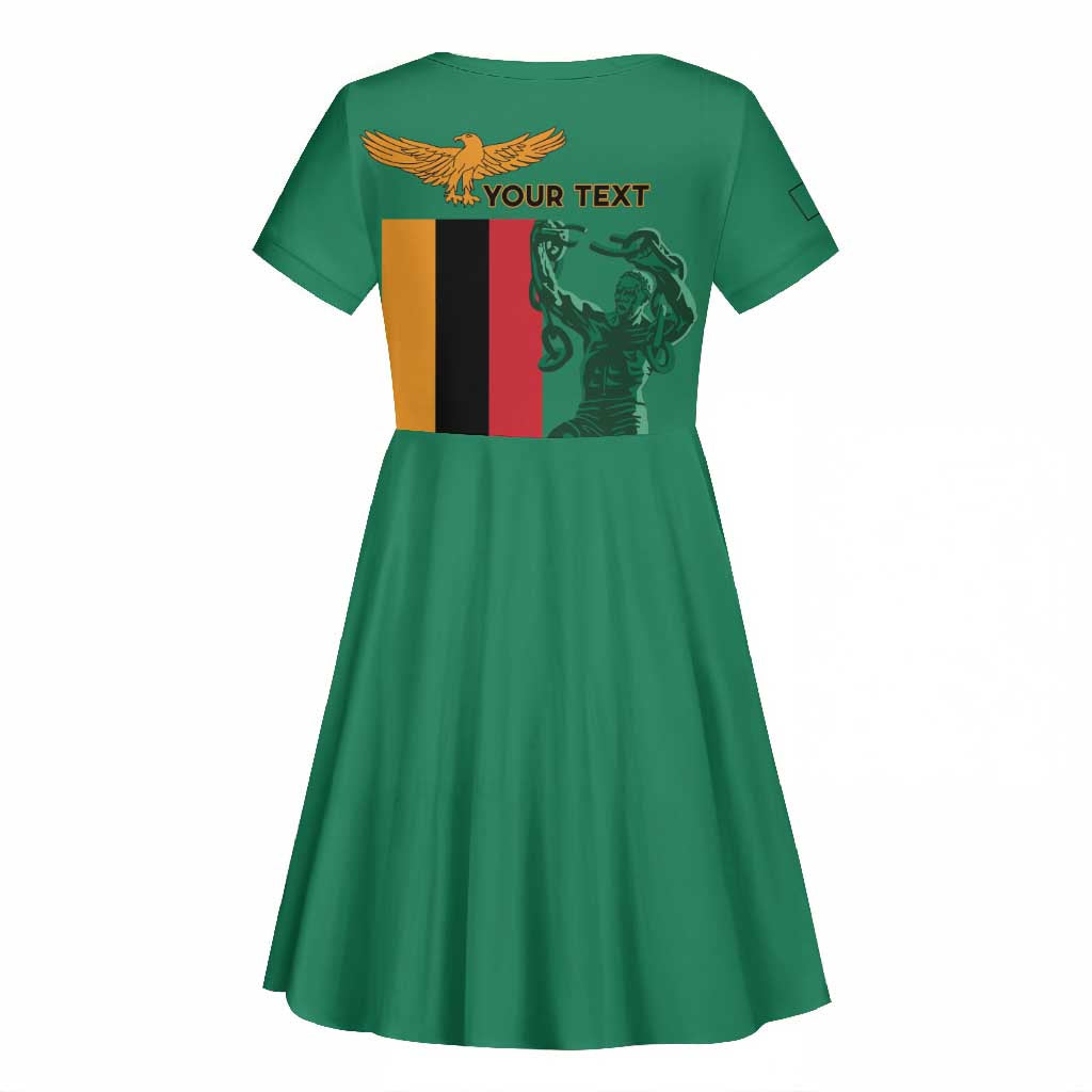 Zambia Independence Day Personalized Kid Short Sleeve Dress Statue of Freedom - African Pride