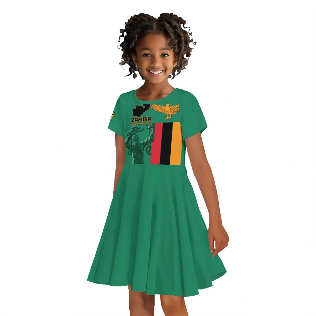 Zambia Independence Day Personalized Kid Short Sleeve Dress Statue of Freedom - African Pride