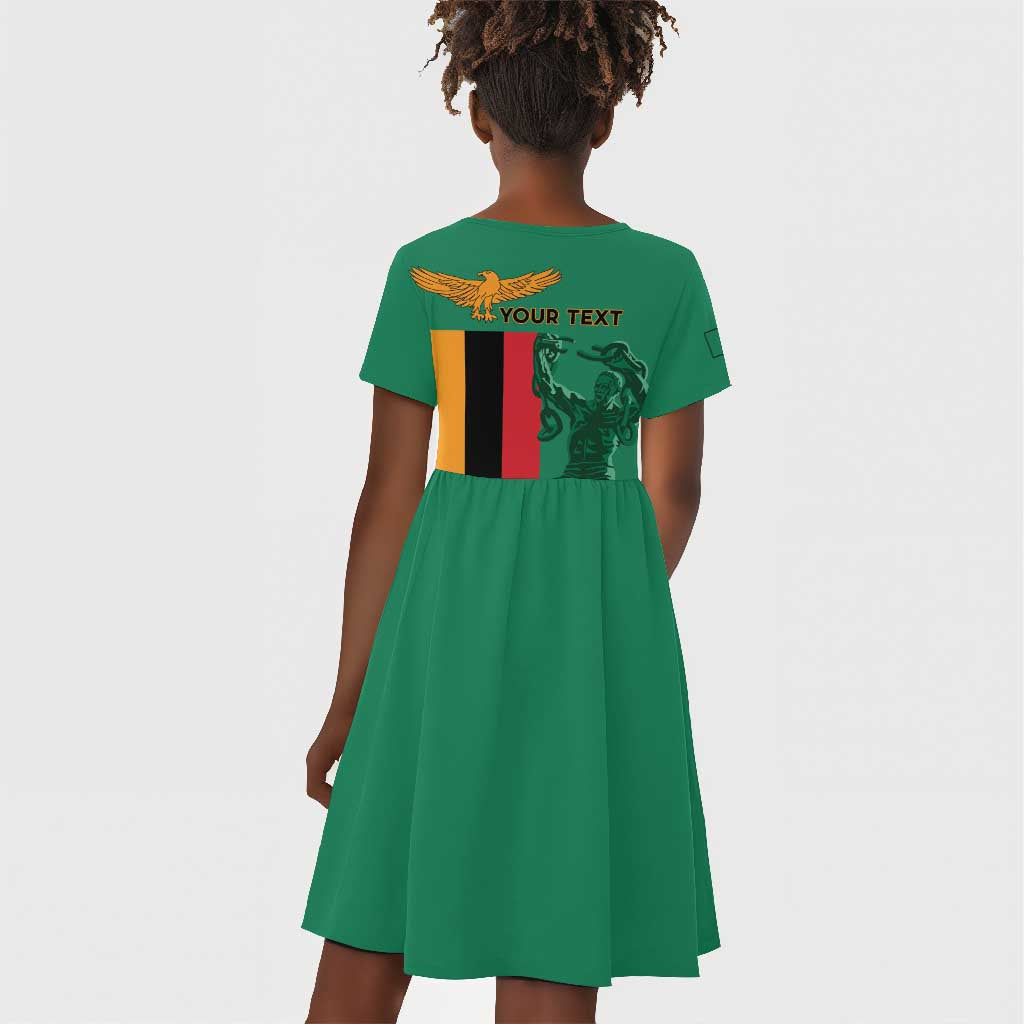 Zambia Independence Day Personalized Kid Short Sleeve Dress Statue of Freedom - African Pride