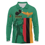 Zambia Independence Day Personalized Long Sleeve Polo Shirt Statue of Freedom - African Pride