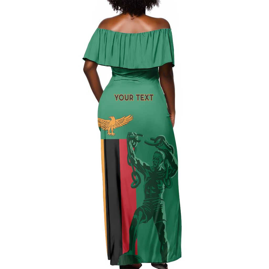 Zambia Independence Day Personalized Off Shoulder Maxi Dress Statue of Freedom - African Pride