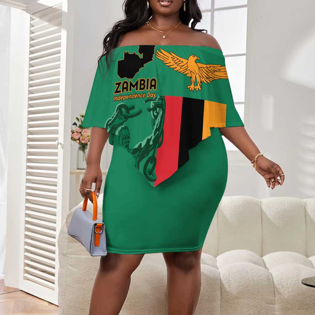 Zambia Independence Day Personalized Off Shoulder Short Dress Statue of Freedom - African Pride