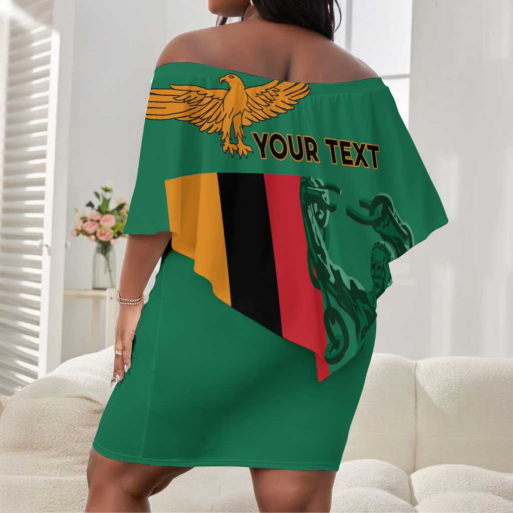 Zambia Independence Day Personalized Off Shoulder Short Dress Statue of Freedom - African Pride