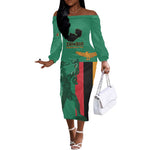 Zambia Independence Day Personalized Off The Shoulder Long Sleeve Dress Statue of Freedom - African Pride
