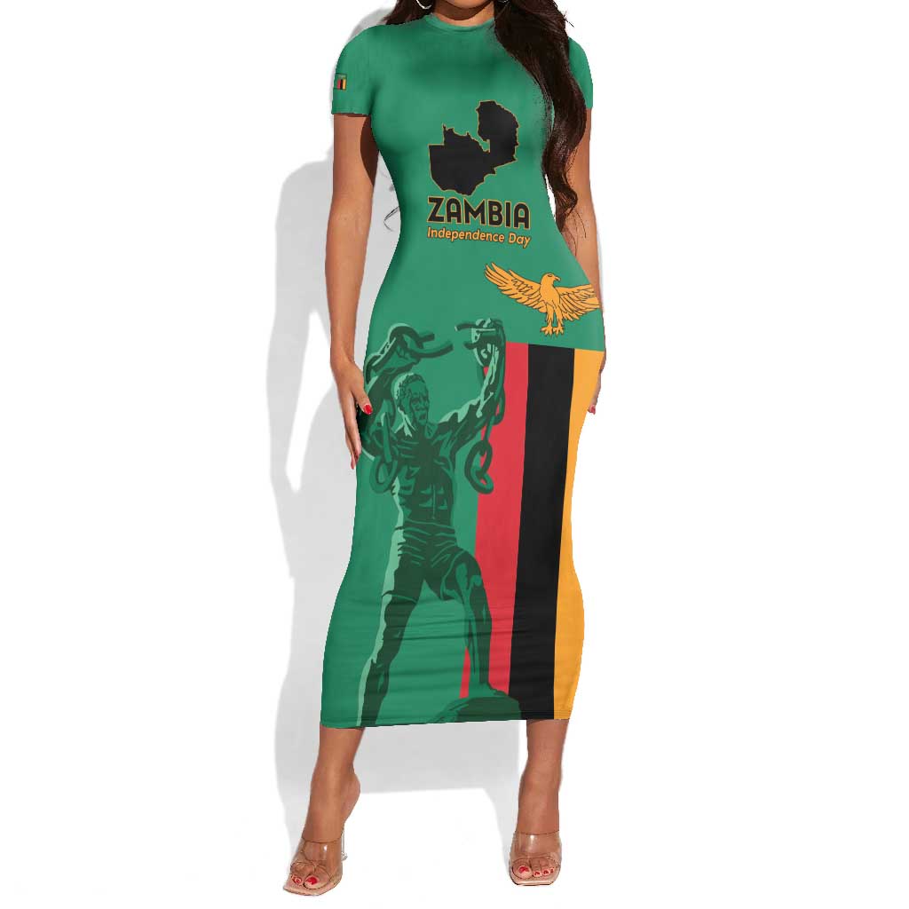 Zambia Independence Day Personalized Short Sleeve Bodycon Dress Statue of Freedom - African Pride