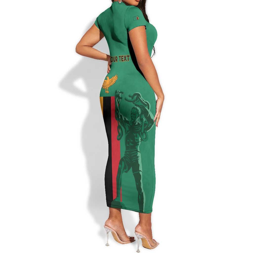 Zambia Independence Day Personalized Short Sleeve Bodycon Dress Statue of Freedom - African Pride