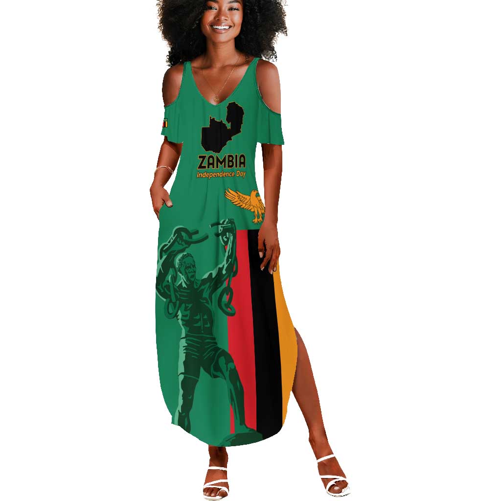 Zambia Independence Day Personalized Summer Maxi Dress Statue of Freedom - African Pride