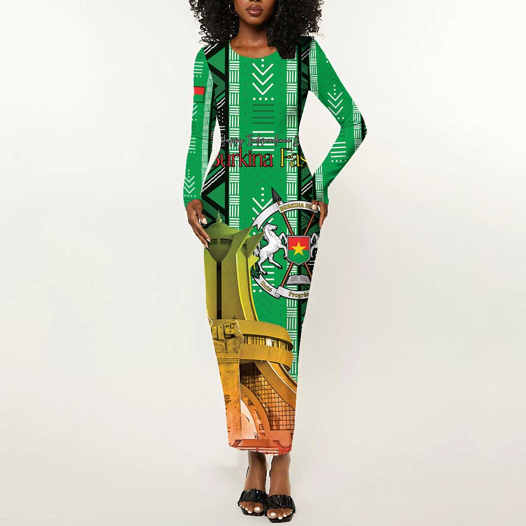 Burkina Faso Martyrs Day Personalized Long Sleeve Bodycon Dress Monument des Heros Nationaux - African Pride