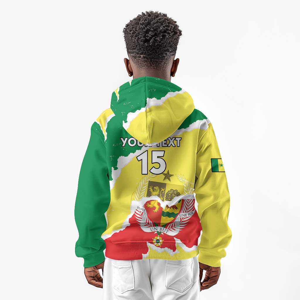 Custom Senegal Beach Soccer 2025 Kid Hoodie Go Champions - Grunge Style