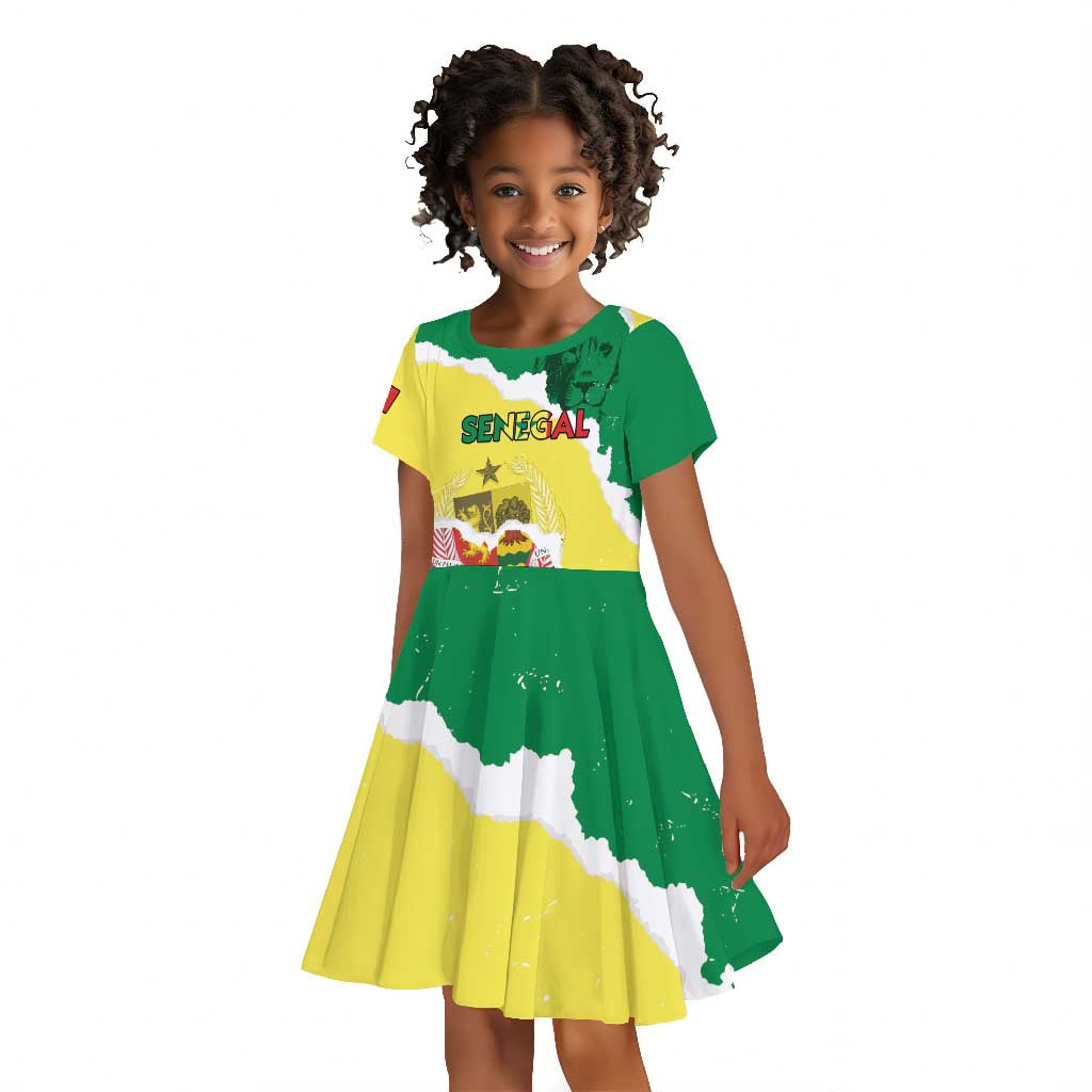 Custom Senegal Beach Soccer 2025 Kid Short Sleeve Dress Go Champions - Grunge Style