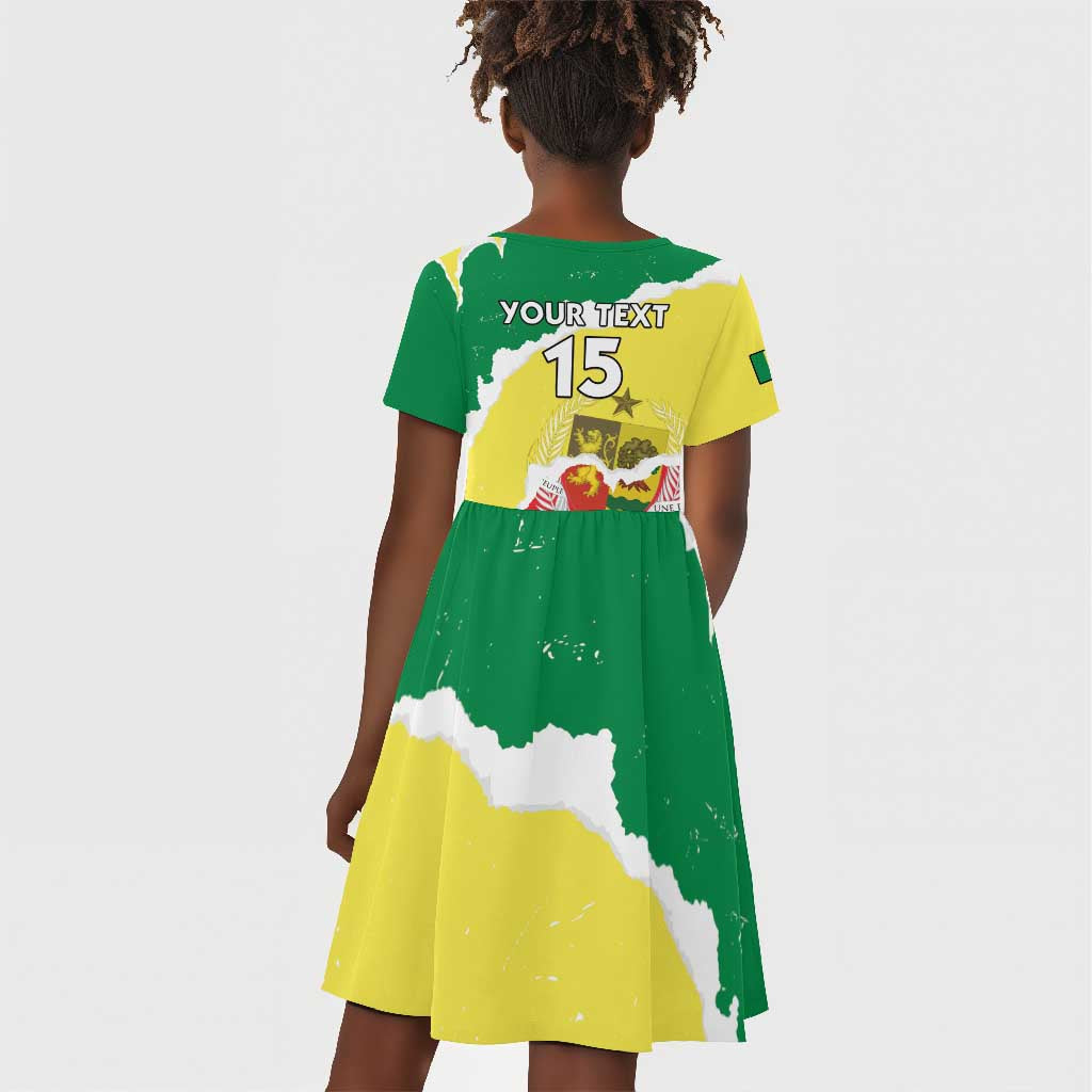 Custom Senegal Beach Soccer 2025 Kid Short Sleeve Dress Go Champions - Grunge Style