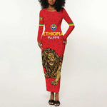 Custom Ethiopia Football Long Sleeve Bodycon Dress Go Champions