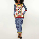 Toghu Bamenda Long Sleeve Bodycon Dress Cameroon Traditional Pattern LT15