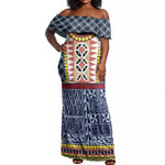 Toghu Bamenda Off Shoulder Maxi Dress Cameroon Traditional Pattern