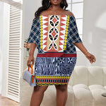 Toghu Bamenda Off Shoulder Short Dress Cameroon Traditional Pattern