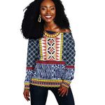 Toghu Bamenda Off Shoulder Sweater Cameroon Traditional Pattern