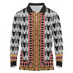 Cameroon Long Sleeve Polo Shirt Toghu Traditional Pattern