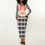 Cameroon Traditional Toghu Pattern Long Sleeve Bodycon Dress LT15