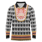 Cameroon Traditional Toghu Pattern Long Sleeve Polo Shirt