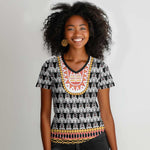 Cameroon Traditional Toghu Pattern Women V-Neck T-Shirt