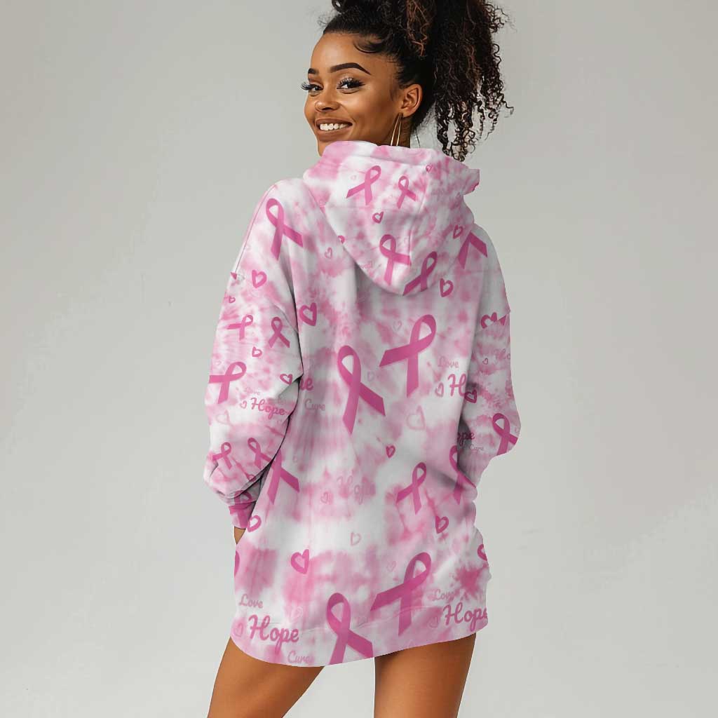 Pink Ribbon With Tie Dye Hoodie Dress Breast Cancer Awareness - African Pride