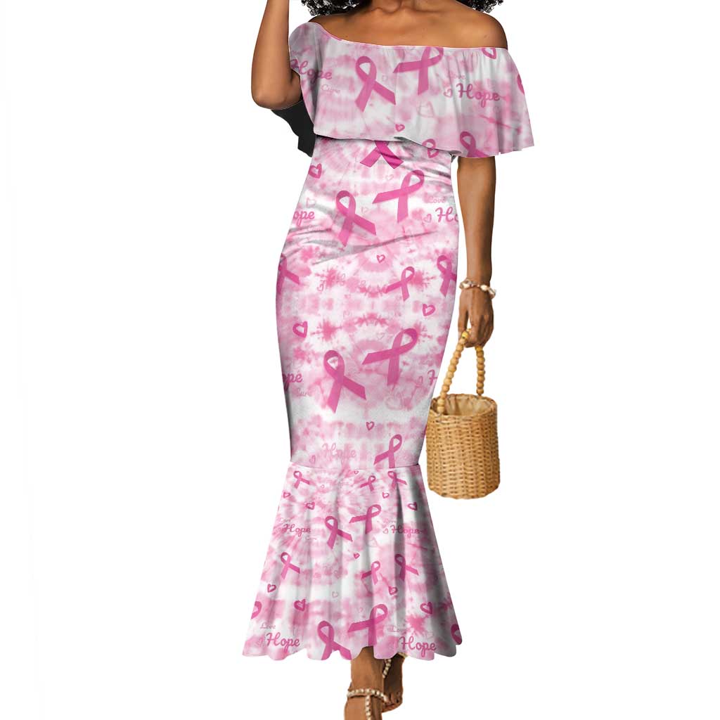 Pink Ribbon With Tie Dye Mermaid Dress Breast Cancer Awareness - African Pride