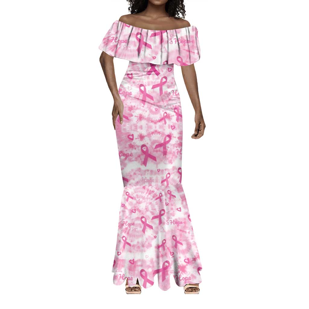 Pink Ribbon With Tie Dye Mermaid Dress Breast Cancer Awareness - African Pride