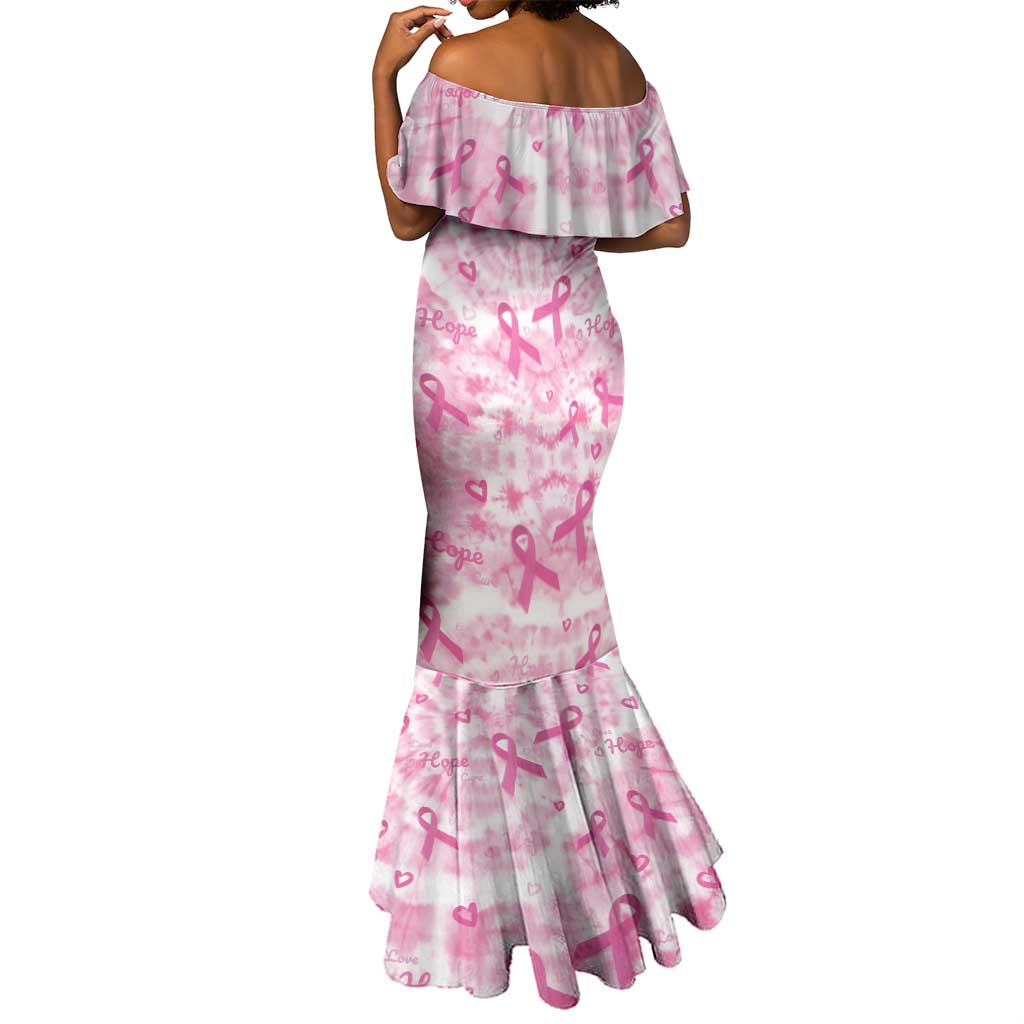 Pink Ribbon With Tie Dye Mermaid Dress Breast Cancer Awareness - African Pride