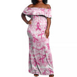 Pink Ribbon With Tie Dye Off Shoulder Maxi Dress Breast Cancer Awareness - African Pride