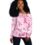Pink Ribbon With Tie Dye Off Shoulder Sweater Breast Cancer Awareness - African Pride