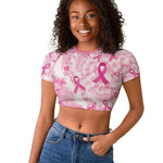 Pink Ribbon With Tie Dye Raglan Cropped T shirt Breast Cancer Awareness - African Pride