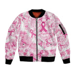 Pink Ribbon With Tie Dye Sleeve Zip Bomber Jacket Breast Cancer Awareness - African Pride