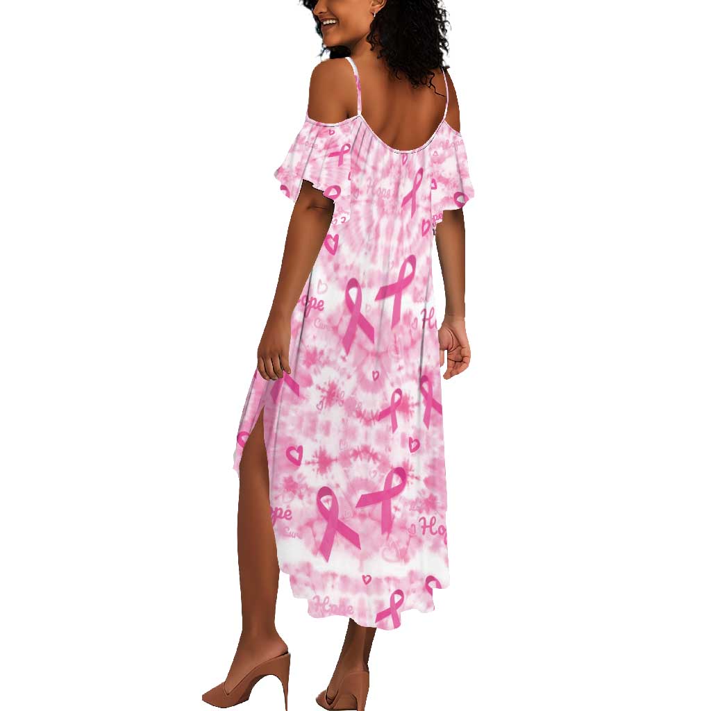 Pink Ribbon With Tie Dye Summer Maxi Dress Breast Cancer Awareness - African Pride