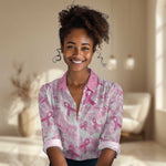 Pink Ribbon With Tie Dye Women Casual Shirt Breast Cancer Awareness - African Pride