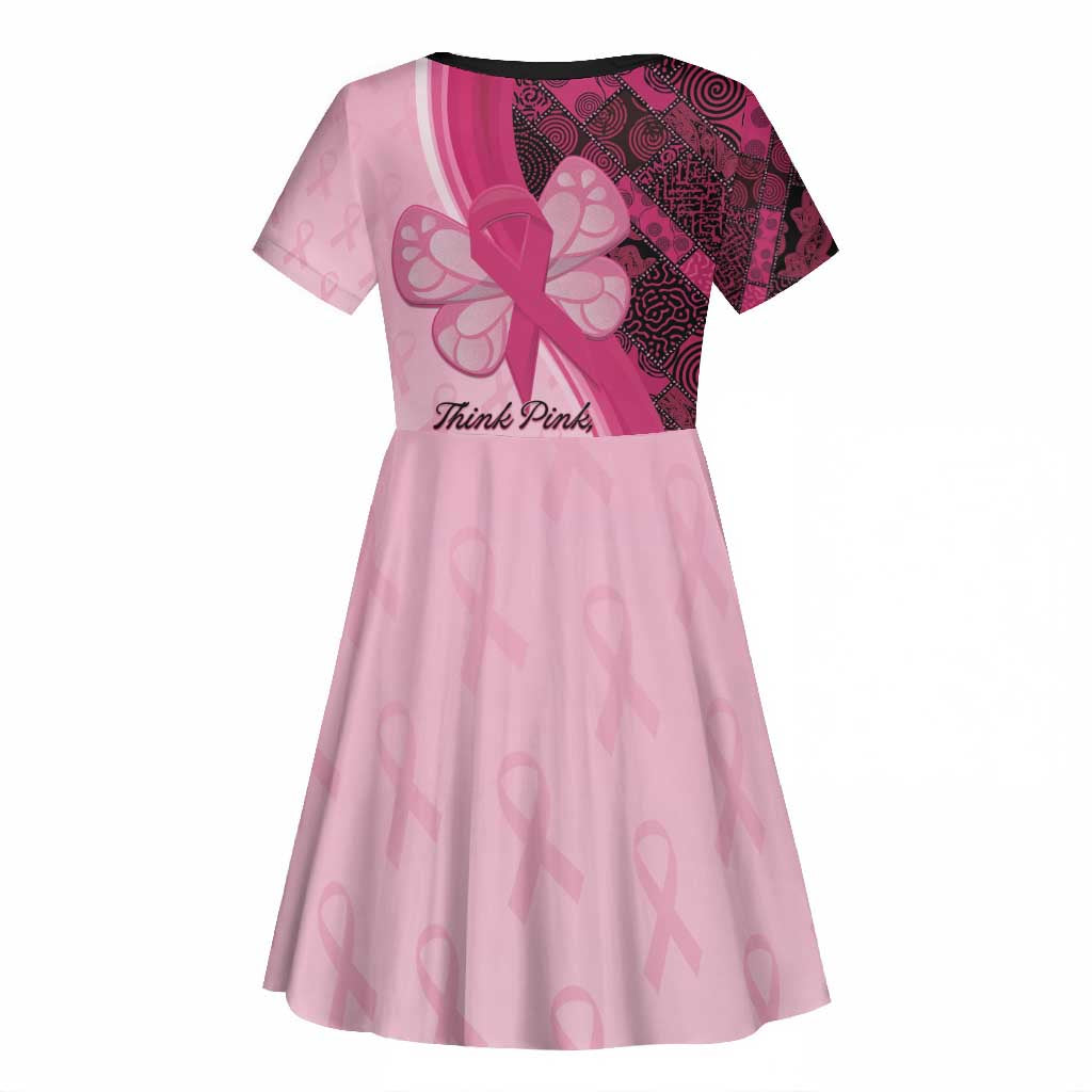 Breast Cancer Awareness Kid Short Sleeve Dress Think Pink - African Pattern - African Pride