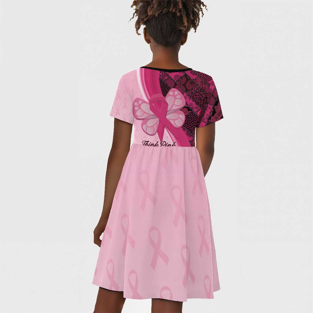 Breast Cancer Awareness Kid Short Sleeve Dress Think Pink - African Pattern - African Pride