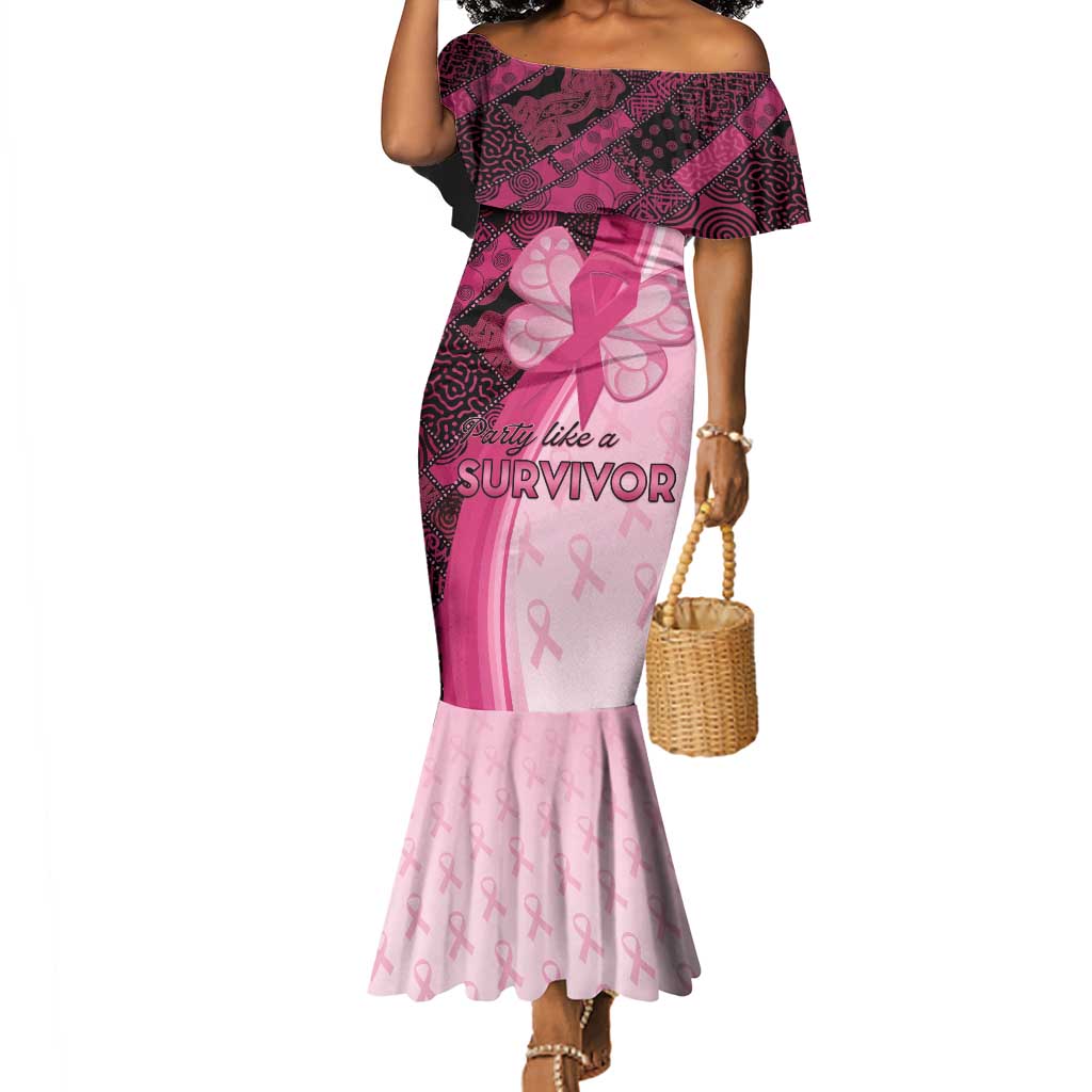 Breast Cancer Awareness Mermaid Dress Think Pink - African Pattern - African Pride